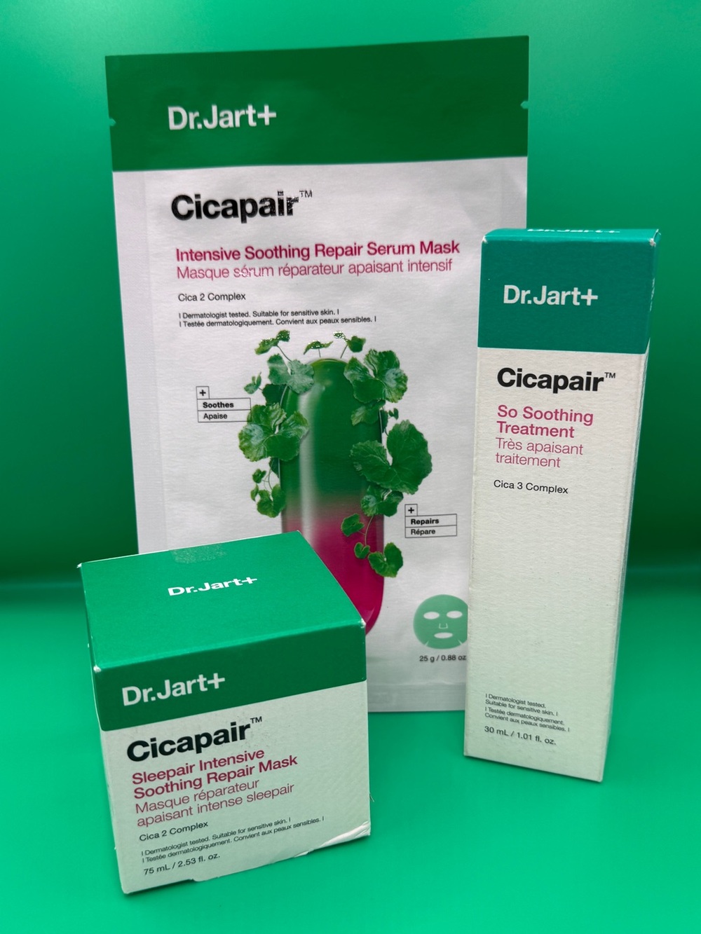 Dr.Jart Cicapair Bundle: Sleepair Cream Mask, Serum Mask, So Soothing Treatment